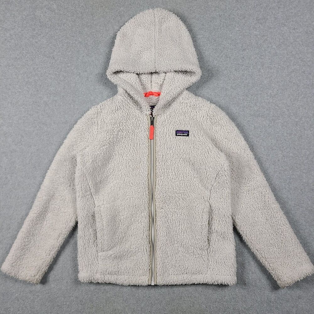 Patagonia Sweater Kids Medium White Hooded Full Zip Fleece Jacket Sherpa